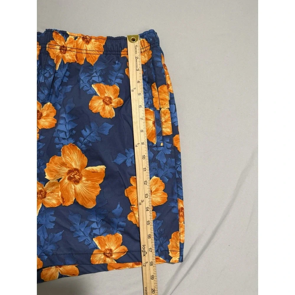 Nautica swim trunks shorts, lined,‎ orange blue hawaiian print, men's xl, cotton